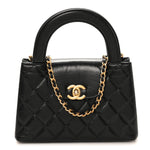 Shiny Aged Calfskin Quilted Nano Kelly Shopper Black