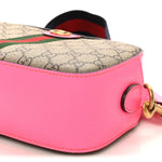 GG Supreme Monogram Textured Dollar Calfskin Web Ophidia Small Crossbody Bag Beige Ebony Fuchsia