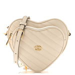 Calfskin Matelasse Diagonal Mini Interlocking G Heart Shoulder Bag Mystic White