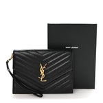 Grain De Poudre Matelasse Chevron Monogram Envelope Clutch Black