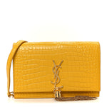 Calfskin Crocodile Embossed Kate Monogram Tassel Chain Wallet Saffron