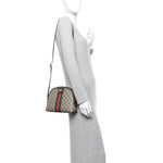 GG Supreme Monogram Textured Dollar Calfskin Web Small Ophidia Dome Shoulder Bag Beige Ebony New Acero