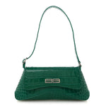 Shiny Super Supple Calfskin Crocodile Embossed Small XX Flap Stretch Bag Jade