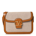 Smooth Calfskin Canvas 9to5 Shoulder Bag Natural Golden