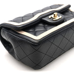 Shiny Lambskin Quilted Half Mini Flap Black Beige