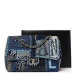 Denim Tweed Patchwork Jumbo Single Flap Blue