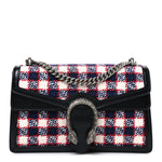 Vintage Tweed Check Small Dionysus Shoulder Bag White Hibiscus Red Marine