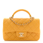 Lambskin Quilted Mini Top Handle Rectangular Flap Yellow