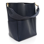 Soft Grained Calfskin Sangle Bucket Bag Navy Blue