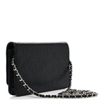 Lambskin Camellia Embossed Wallet on Chain WOC Black
