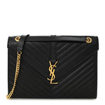 Grain De Poudre Matelasse Chevron Large Monogram Satchel Black