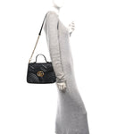 Calfskin Matelasse Small GG Marmont Top Handle Shoulder Bag Black