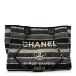 Striped Canvas Small Deauville Tote Dark Grey