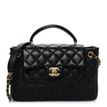 Caviar Calfskin Quilted Small Top Handle Flap Black