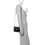 Grain De Poudre Matelasse Chevron Monogram Envelope Chain Wallet Black