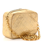 Metallic Lambskin Quilted Camera Case Gold