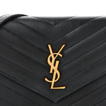 Grain De Poudre Matelasse Chevron Monogram Envelope Chain Wallet Black