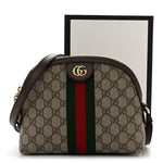 GG Supreme Monogram Textured Dollar Calfskin Web Small Ophidia Dome Shoulder Bag Beige Ebony New Acero