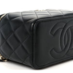Lambskin Quilted Small Top Handle Vanity Case With Chain Black
