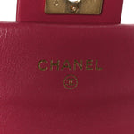 Calfskin Quilted Lady Handle Flap Card Holder With Chain Dark Pink