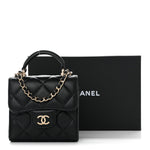 Lambskin Quilted Top Handle Flap Clutch With Chain Black