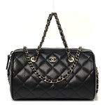 Caviar Quilted Barrel Clutch With Chain Black
