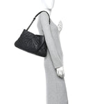 Caviar Quilted Expandable Zip Shoulder Bag Black