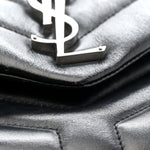 Calfskin Y Quilted Monogram Medium Loulou Chain Satchel Black