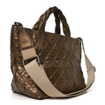 Metallic Aged Calfskin Quilted Origami Tote Bronze