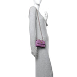 Shiny Lambskin Quilted Extra Mini Flap Purple
