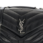Calfskin Y Quilted Monogram Small Loulou Chain Satchel Black