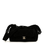 Nylon Velvet Effect Quilted Large Bowling Bag Black