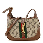 GG Supreme Monogram Azalea Calfskin Web Mini Jackie 1961 Hobo Beige Ebony Brown Sugar