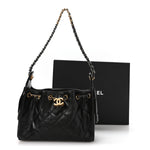 Shiny Crumpled Calfskin Quilted Mini Chanel 25 Handbag Black
