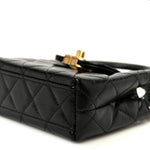 Shiny Aged Calfskin Quilted Mini Nano Kelly Shopper Black