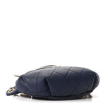 Lambskin  Quilted Resin Bi-Color Waist Bag Fanny Pack Navy Blue