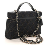 Denim Quilted Top Handle Slim Vanity Case With Chain Dark Blue Orange