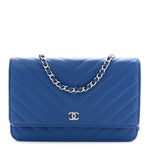 Caviar Chevron Quilted Wallet On Chain WOC Blue