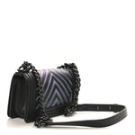 Calfskin Painted Chevron Embossed Medium Boy Flap Black