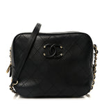 Calfskin Stitched Covered CC Camera Case Bag Black