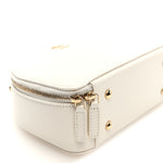 Grained Calfskin Quilted Top Handle Chain Clutch White