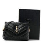 Calfskin Y Quilted Monogram Toy Loulou Crossbody Bag Black