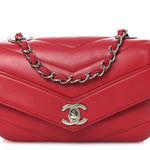 Caviar Chevron Quilted Small Single Flap Red