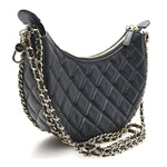 Lambskin Quilted Small Hobo Bag Black