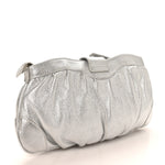Metallic Calfskin Small Gancini Clutch Silver