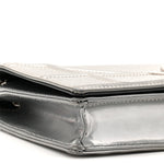 Metallic Patent Micro-Cannage Diorama Wallet on Chain Pouch Silver