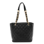 Caviar Quilted Petit Shopping Tote PST Black