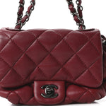 Lambskin Quilted Mini Round Flap Red