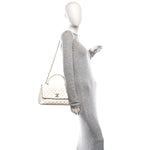 Iridescent Caviar Quilted Small Coco Handle Flap White
