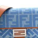 Denim Vitello King FF Embroidered Baguette Denim Chiaro Brandy